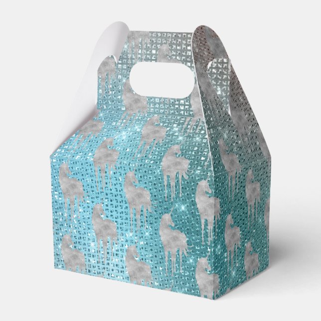 Silver Aqua Sparkle Unicorns Favour Box (Front Side)