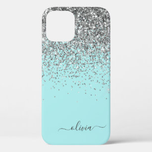 Silver Aqua Teal Blue Girly Glitter Monogram Case- Case-Mate iPhone Case
