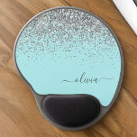 Silver Aqua Teal Blue Girly Glitter Monogram Gel Mouse Mat<br><div class="desc">Silver and Aqua Teal Blue Sparkle Glitter Monogram Name and Initial Mousepad (Mouse Pad). This makes the perfect sweet 16 birthday,  wedding,  bridal shower,  anniversary,  baby shower or bachelorette party gift for someone that loves glam luxury and chic styles.</div>