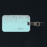 Silver Aqua Teal Blue Girly Glitter Monogram Luggage Tag<br><div class="desc">Silver and Aqua Teal Blue Sparkle Glitter Monogram Name and Initial Pillow. The pillow makes the perfect sweet 16 birthday,  wedding,  bridal shower,  baby shower or bachelorette party gift for someone decorating her room in style.</div>