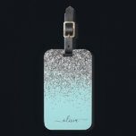 Silver Aqua Teal Blue Girly Glitter Monogram Luggage Tag<br><div class="desc">Silver and Teal Aqua Blue Sparkle Glitter Monogram Name and Initial Pillow. The luggage bag tag makes the perfect sweet 16 birthday,  wedding,  bridal shower,  baby shower or bachelorette party gift for someone decorating her room in style.</div>
