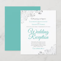 Silver Aqua White BUDGET Wedding Reception Invite