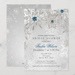 silver aqua Winter Bridal Shower Invite