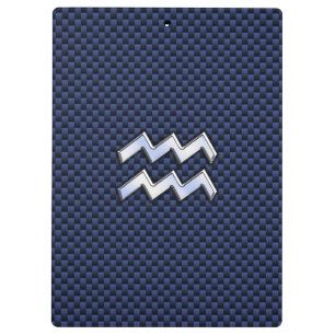 Silver Aquarius Sign on Navy Blue Carbon Fibre Art Clipboard