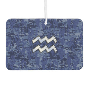 Silver Aquarius Zodiac Sign Navy Blue Digital Camo Car Air Freshener