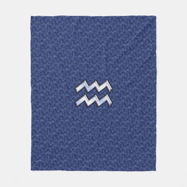 Silver Aquarius Zodiac Sign Navy Blue Digital Camo Fleece Blanket (Front)