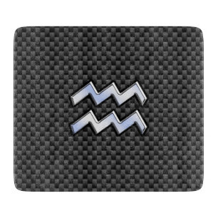 Silver Aquarius Zodiac Symbol Carbon Fibre Style Cutting Board