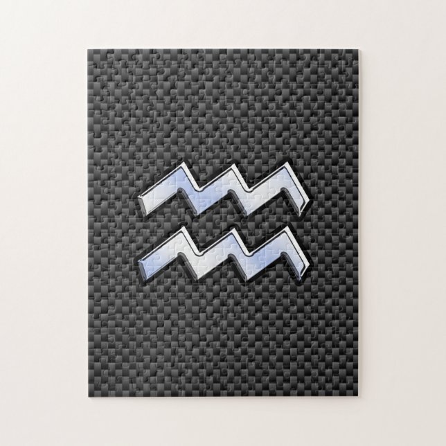 Silver Aquarius Zodiac Symbol Carbon Fibre Style Jigsaw Puzzle (Vertical)
