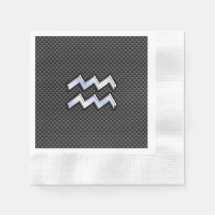 Silver Aquarius Zodiac Symbol Carbon Fibre Style Napkin