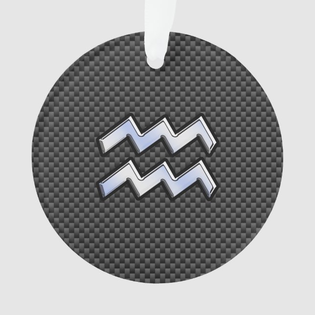 Silver Aquarius Zodiac Symbol Carbon Fibre Style Ornament (Front)