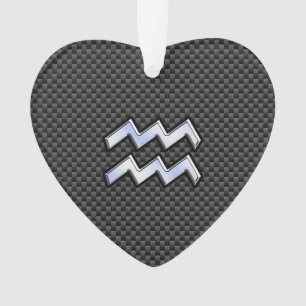 Silver Aquarius Zodiac Symbol Carbon Fibre Style Ornament