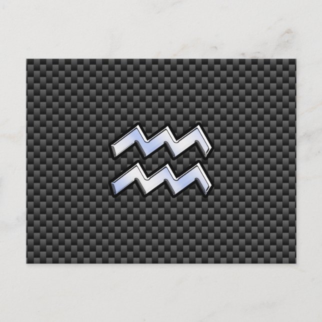 Silver Aquarius Zodiac Symbol Carbon Fibre Style Postcard (Front)