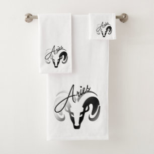 Silver Aries the Ram Zodiac Bath Towel Set