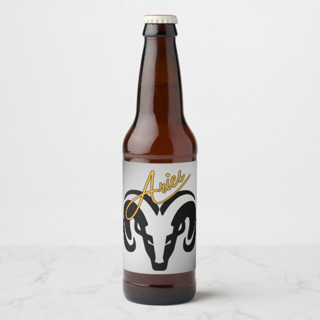 Silver Aries the Ram Zodiac Beer Bottle Label (Front)