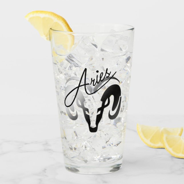 Silver Aries the Ram Zodiac Glass (Front Ice)