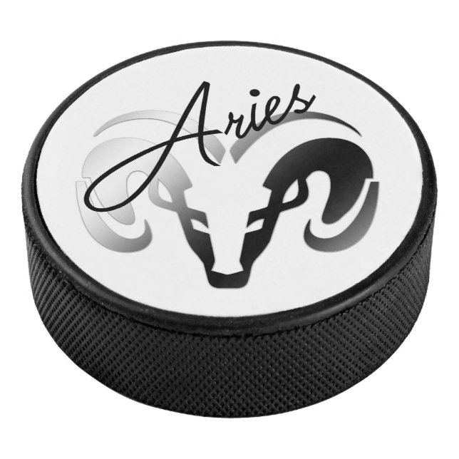 Silver Aries the Ram Zodiac Hockey Puck (3/4)