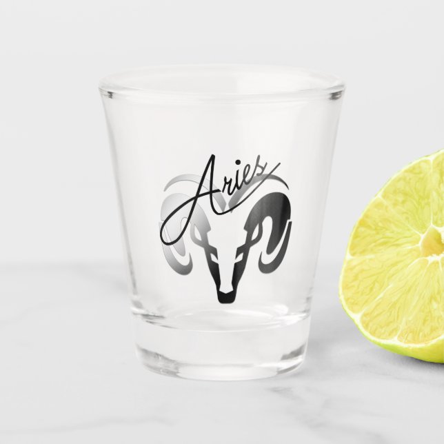 Silver Aries the Ram Zodiac Shot Glass (Front)