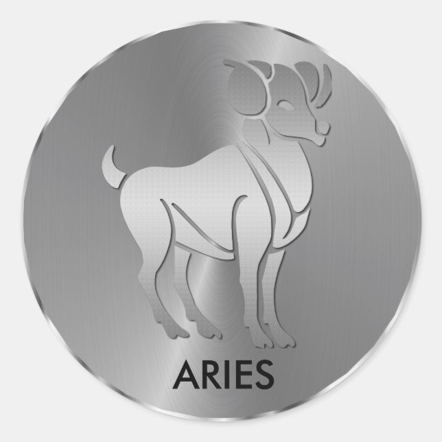 Silver Aries the Ram - Zodiac Sign Classic Round Sticker (Front)