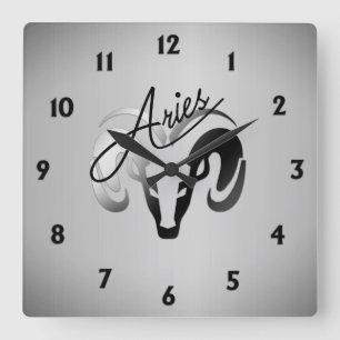 Silver Aries the Ram Zodiac Square Wall Clock
