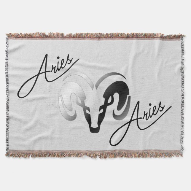 Silver Aries the Ram Zodiac Throw Blanket (Front)