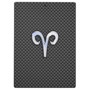 Silver Aries Zodiac Sign Black Carbon Fiber Print Clipboard