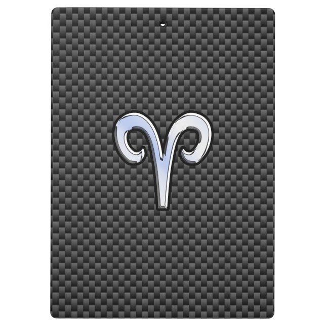 Silver Aries Zodiac Sign Black Carbon Fiber Print Clipboard (Back)