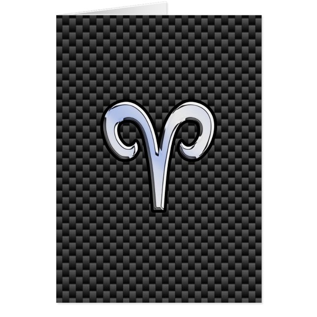 Silver Aries Zodiac Sign Black Carbon Fibre Print (Front)