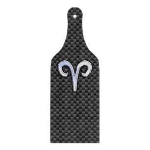 Silver Aries Zodiac Sign Black Carbon Fibre Print Cutting Board
