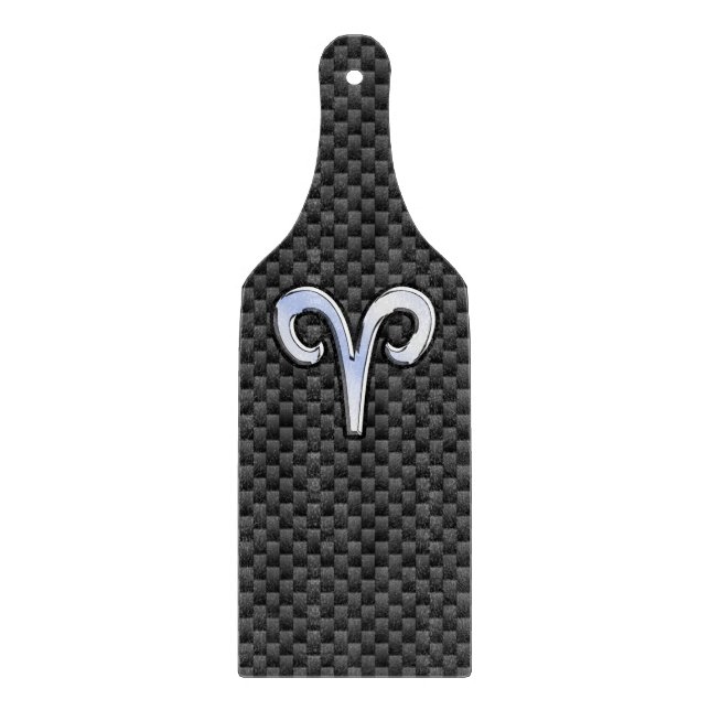 Silver Aries Zodiac Sign Black Carbon Fibre Print Cutting Board (Front)