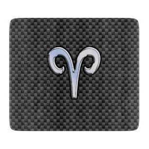Silver Aries Zodiac Sign Black Carbon Fibre Print Cutting Board