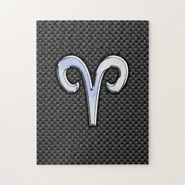Silver Aries Zodiac Sign Black Carbon Fibre Print Jigsaw Puzzle (Vertical)