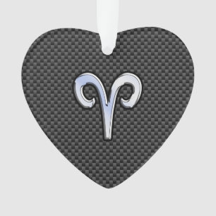 Silver Aries Zodiac Sign Black Carbon Fibre Print Ornament