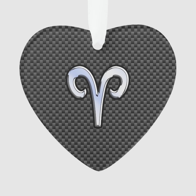 Silver Aries Zodiac Sign Black Carbon Fibre Print Ornament (Front)