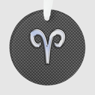 Silver Aries Zodiac Sign Black Carbon Fibre Print Ornament