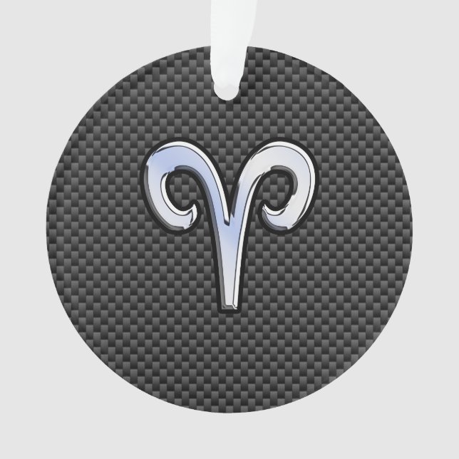 Silver Aries Zodiac Sign Black Carbon Fibre Print Ornament (Front)