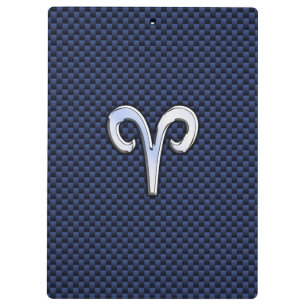 Silver Aries Zodiac Sign Blue Carbon Fiber Print Clipboard