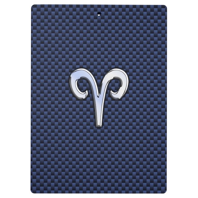 Silver Aries Zodiac Sign Blue Carbon Fiber Print Clipboard (Back)