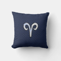 Silver Aries Zodiac Sign Blue Carbon Fibre Print