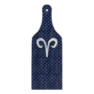 Silver Aries Zodiac Sign Blue Carbon Fibre Print Cutting Board