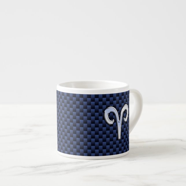 Silver Aries Zodiac Sign Blue Carbon Fibre Print Espresso Cup (Front Right)