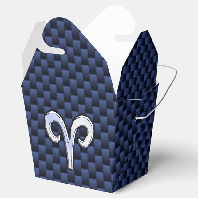 Silver Aries Zodiac Sign Blue Carbon Fibre Print Favour Box (Opened)