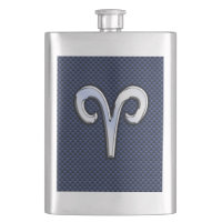 Silver Aries Zodiac Sign Blue Carbon Fibre Print