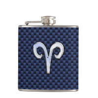 Silver Aries Zodiac Sign Blue Carbon Fibre Print
