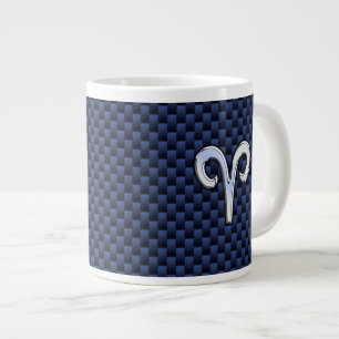 Silver Aries Zodiac Sign Blue Carbon Fibre Print Large Coffee Mug