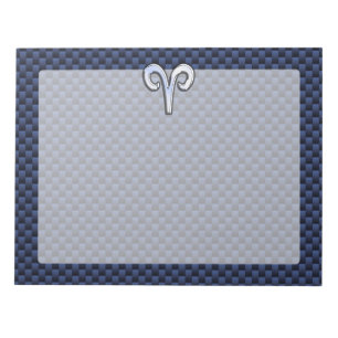 Silver Aries Zodiac Sign Blue Carbon Fibre Print Notepad