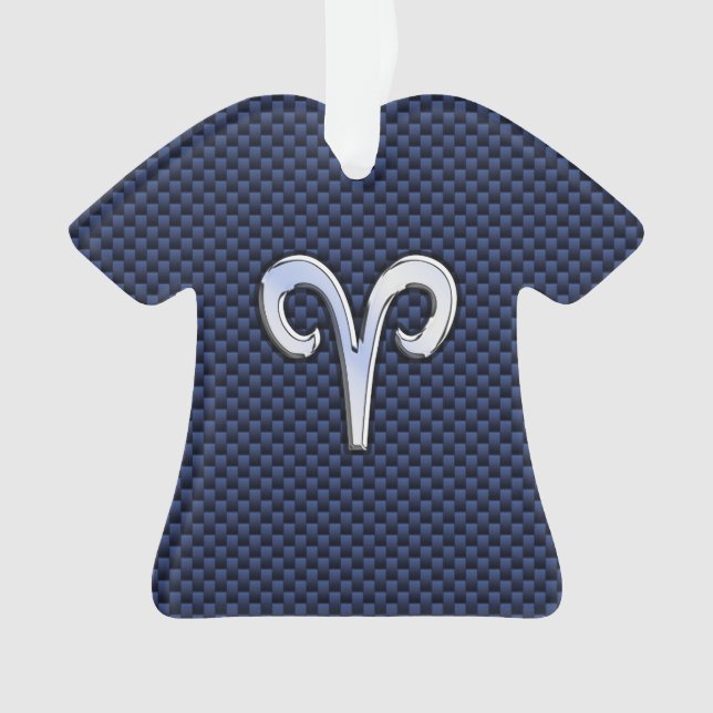 Silver Aries Zodiac Sign Blue Carbon Fibre Print Ornament (Front)