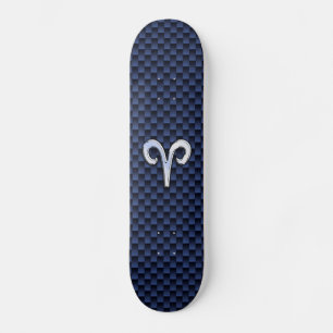 Silver Aries Zodiac Sign Blue Carbon Fibre Print Skateboard