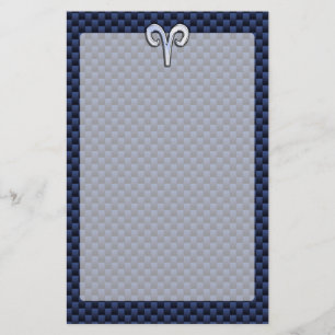 Silver Aries Zodiac Sign Blue Carbon Fibre Print Stationery