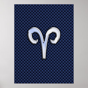 Silver Aries Zodiac Sign Navy Carbon Fiber Style