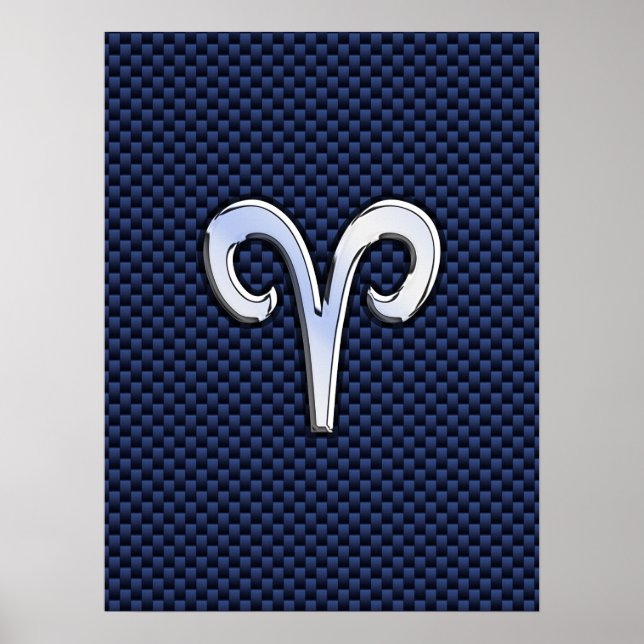 Silver Aries Zodiac Sign Navy Carbon Fiber Style (Front)